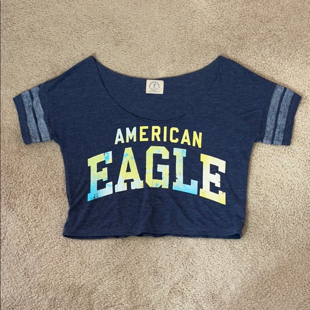 Navy off the shoulder crop top